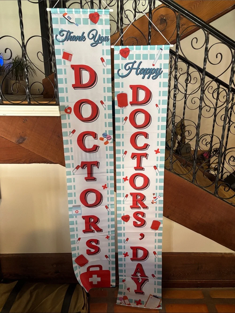 Happy Doctors' Day Vertical Banner Set - Red & Light Blue